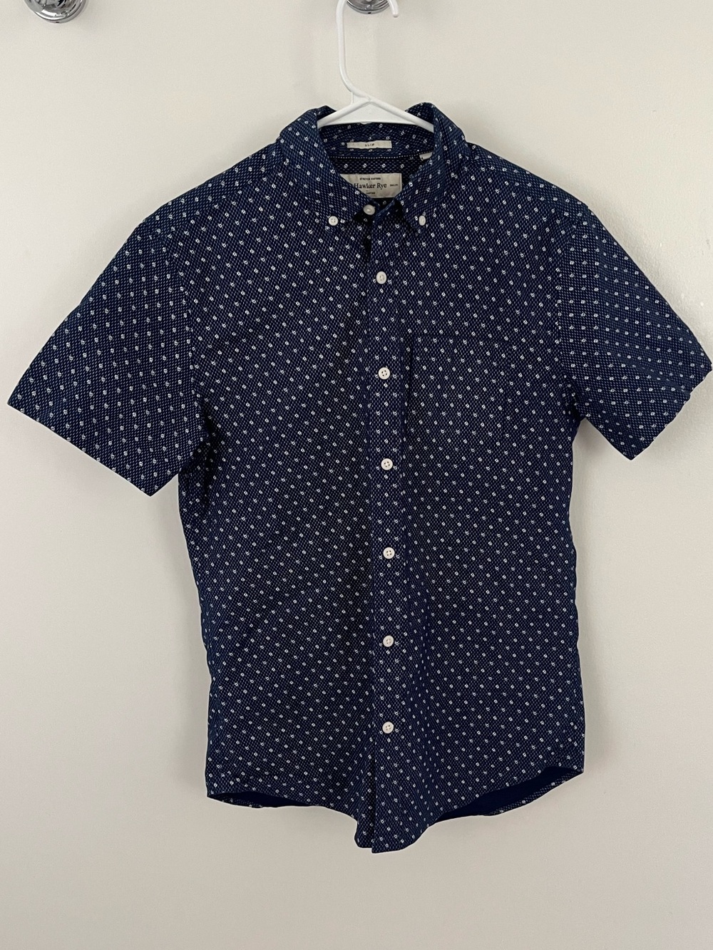 Casual Short-Sleeve Button-Down Shirt - Navy Microprint
